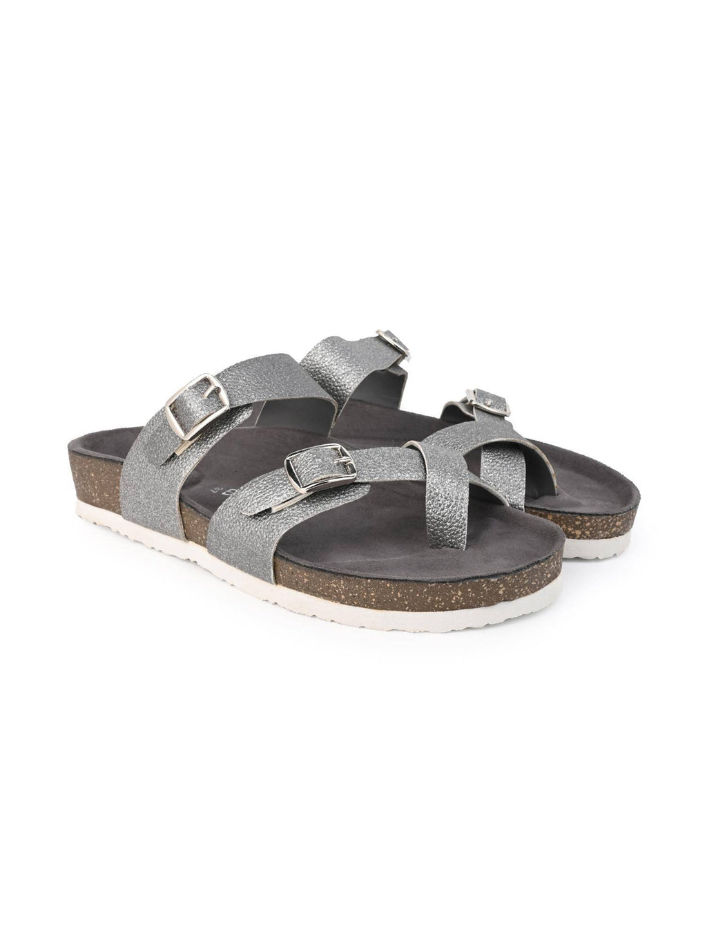 Off White Round Toe Sandals with Buckles | SD89 - view 17