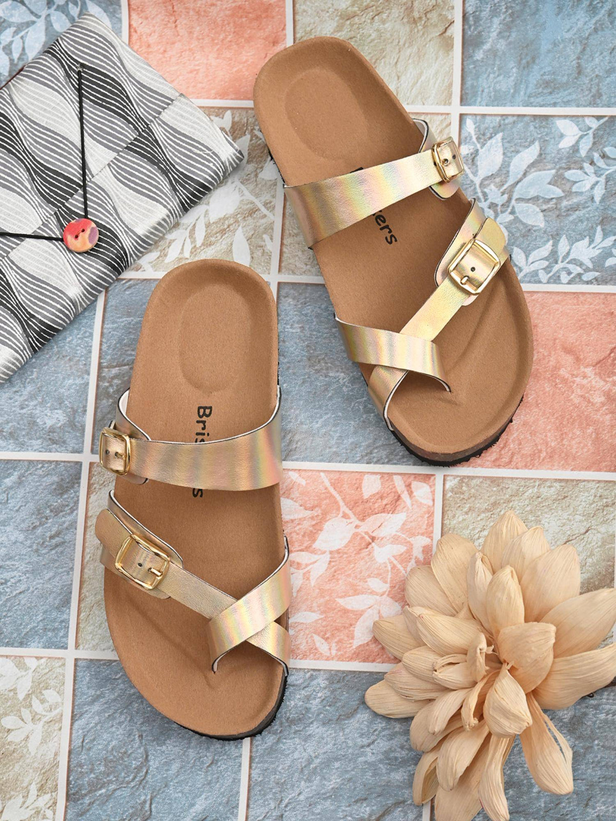 Off White Round Toe Sandals with Buckles | SD89 - view 8