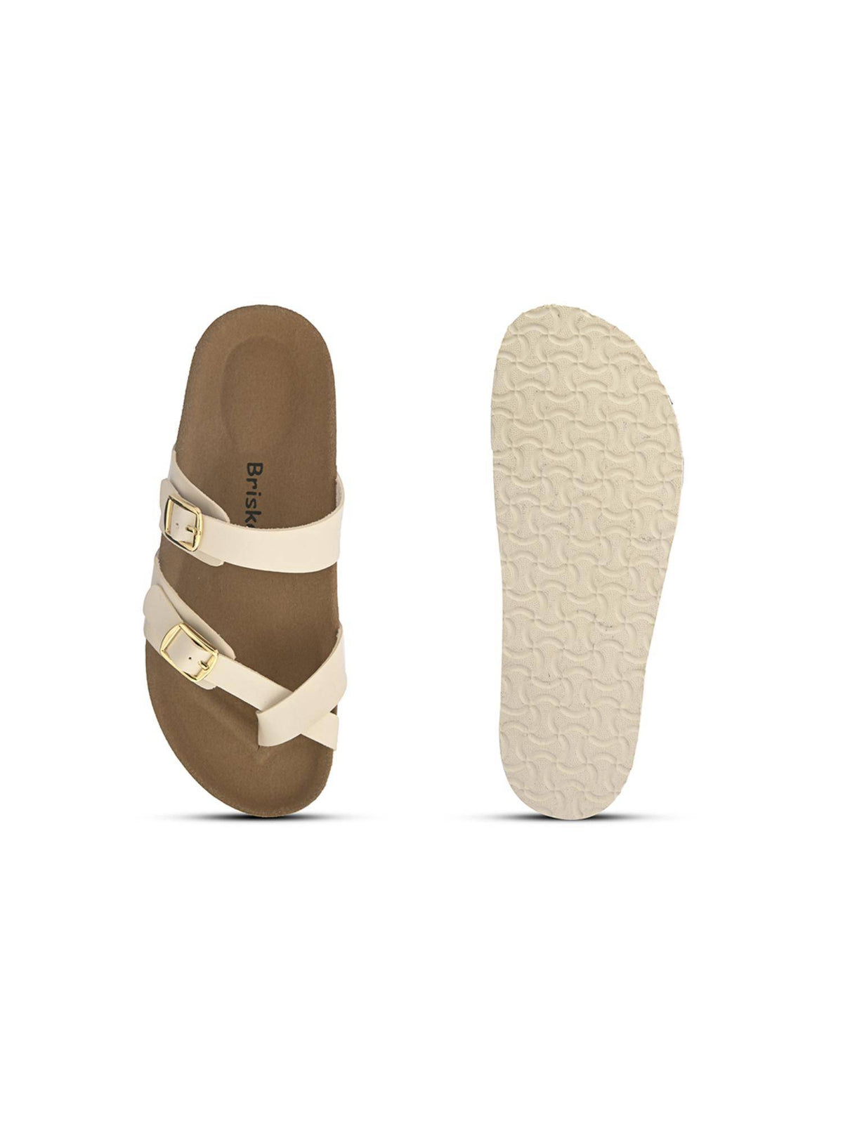 Off White Round Toe Sandals with Buckles | SD89 - view 6