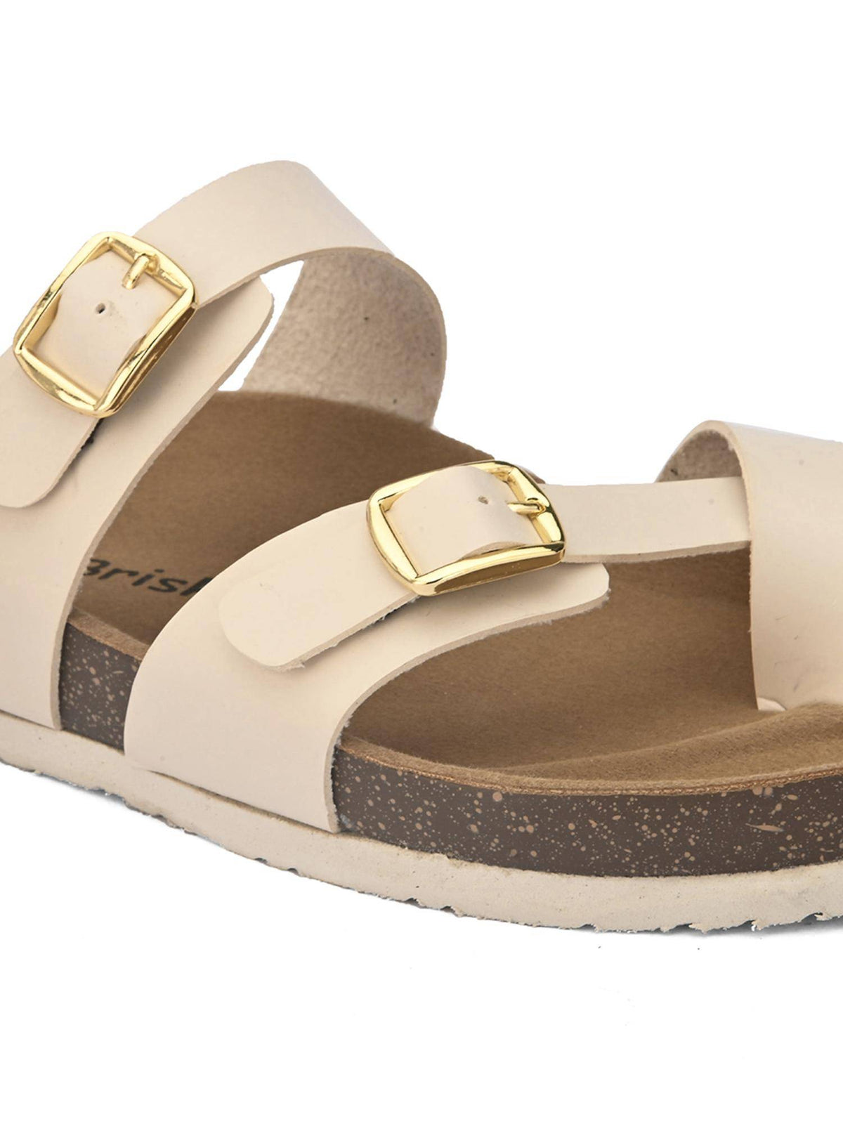 Off White Round Toe Sandals with Buckles | SD89 - view 7