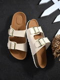 Women White Round Toe Sandals with Buckles | SD89 - view 1