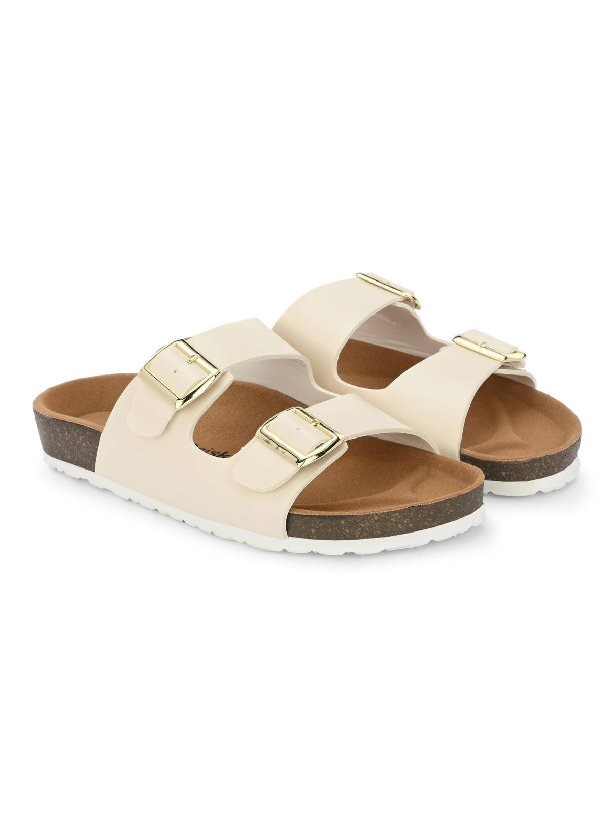 Women White Round Toe Sandals with Buckles | SD89 - view 3