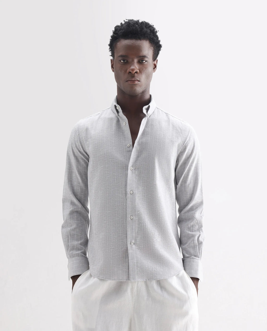 REGULAR FIT STRIPED SHIRT ANDERS - LIGHT GREY morris.lane