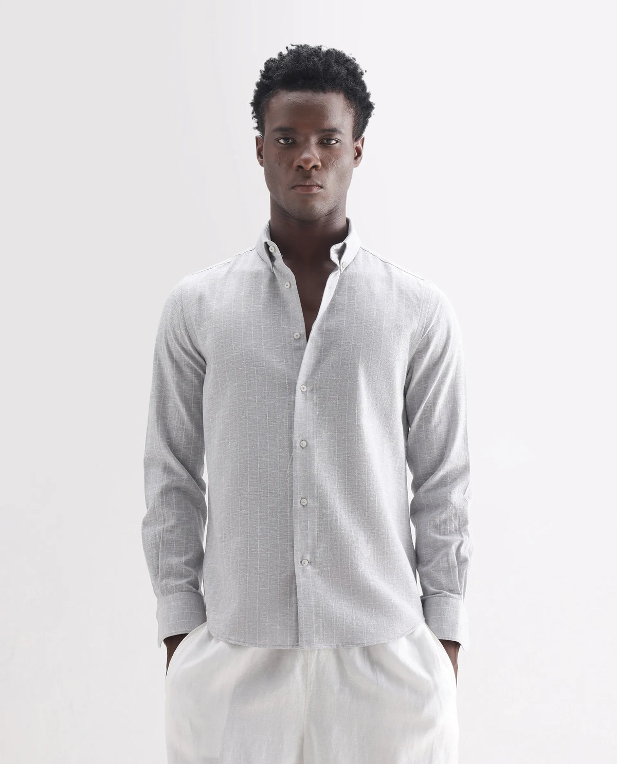 REGULAR FIT STRIPED SHIRT ANDERS - LIGHT GREY morris.lane