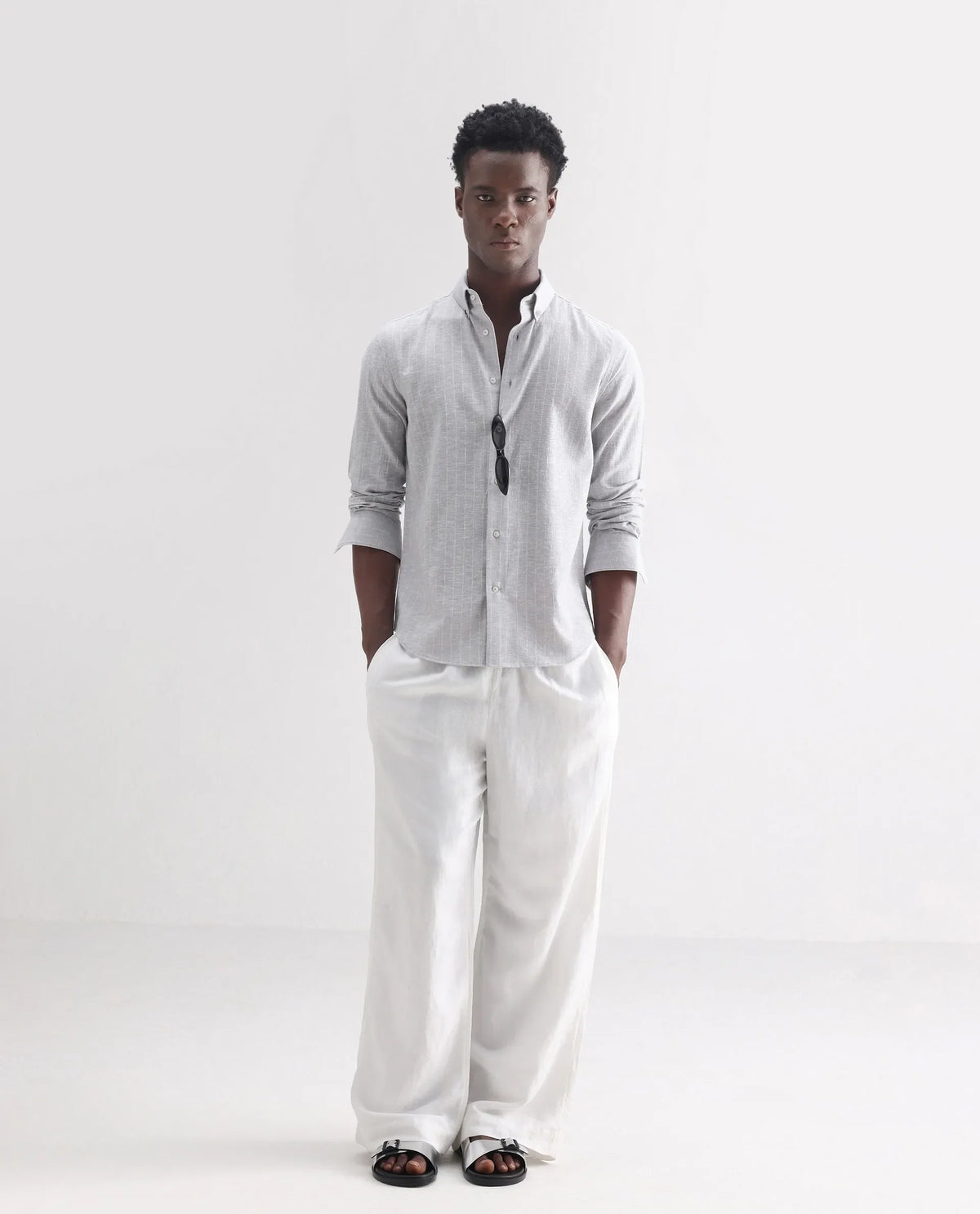 REGULAR FIT STRIPED SHIRT ANDERS - LIGHT GREY morris.lane