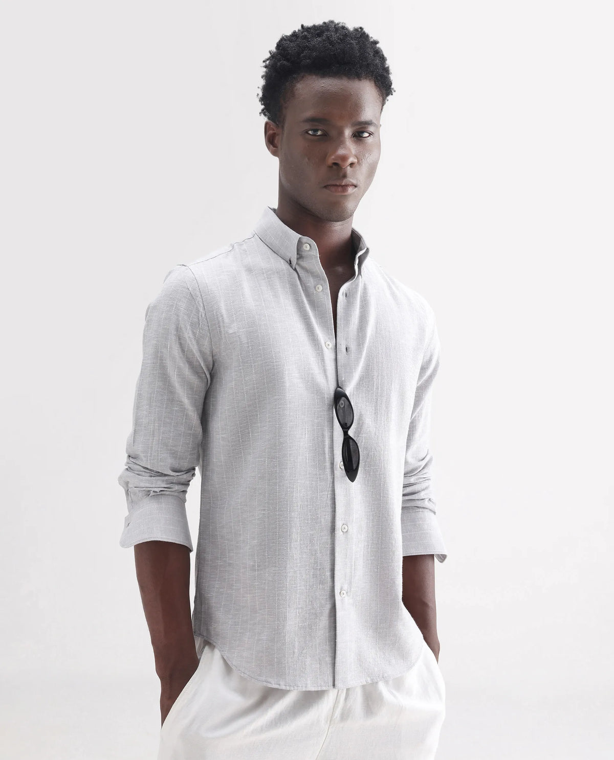 REGULAR FIT STRIPED SHIRT ANDERS - LIGHT GREY morris.lane