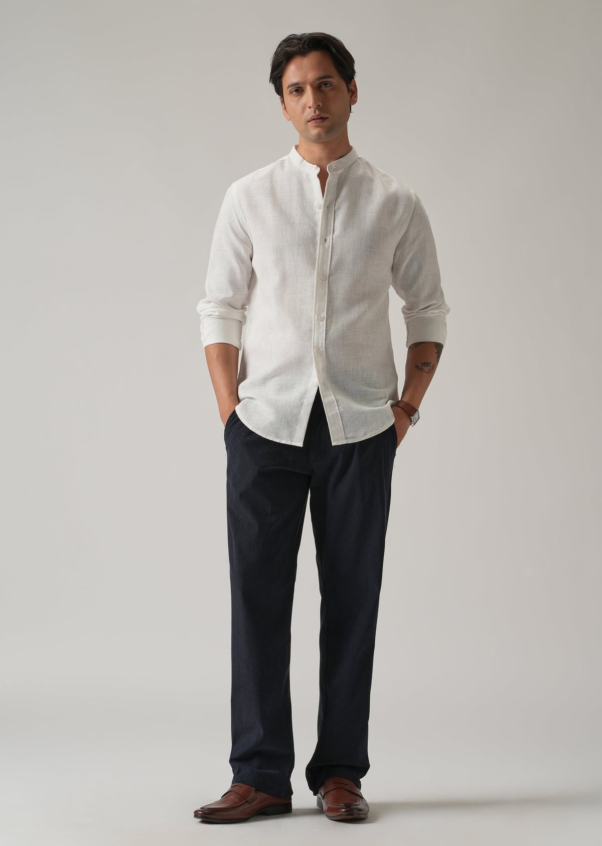 Arctic White Blended Linen Shirt