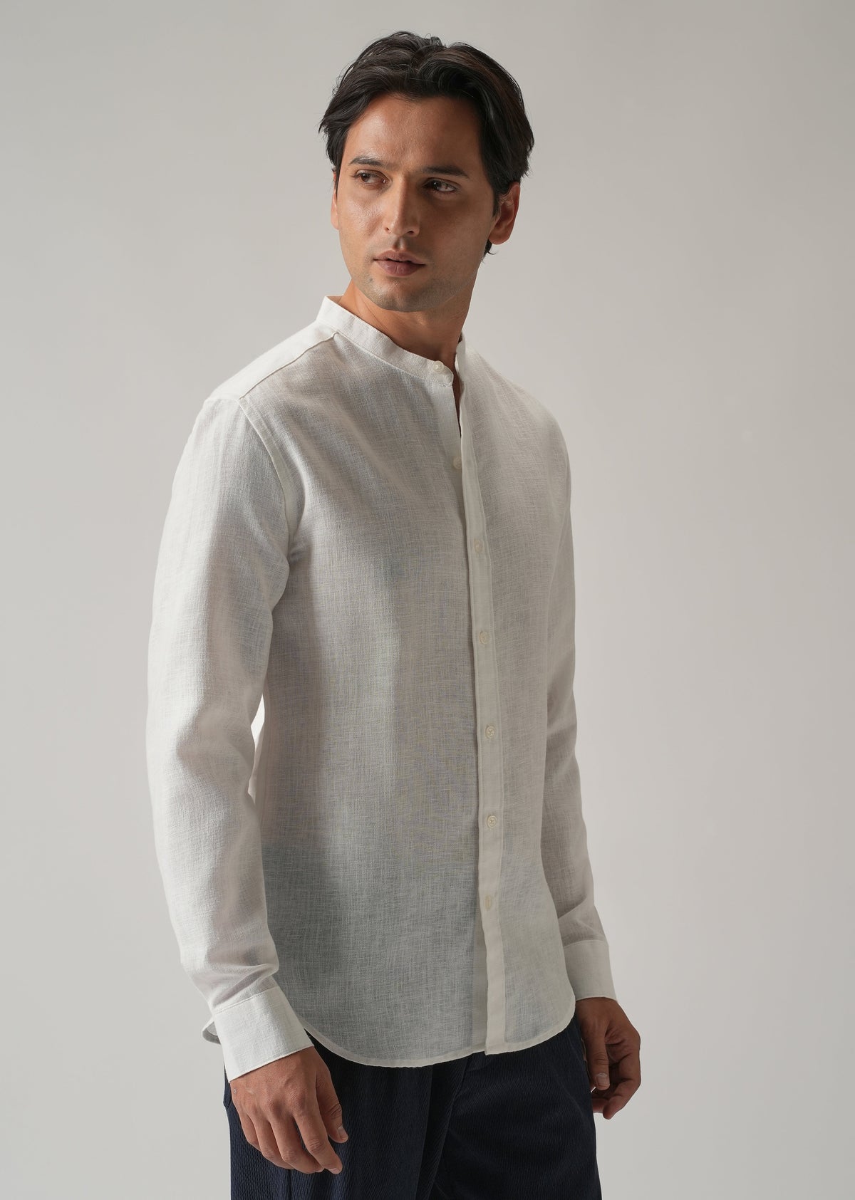 Arctic White Blended Linen Shirt