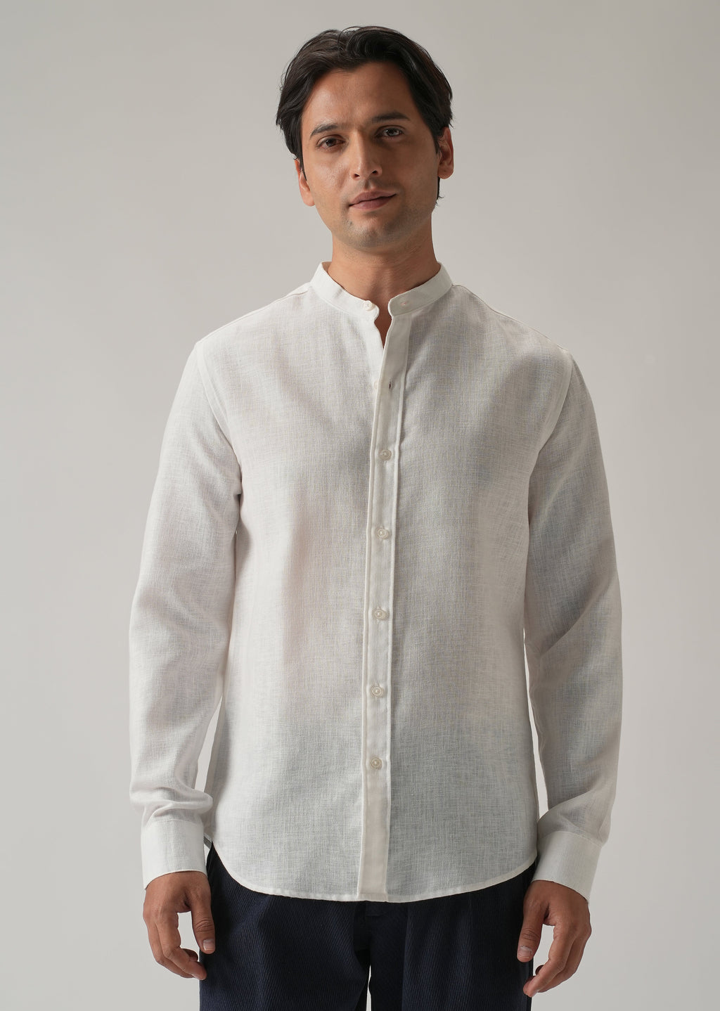 Arctic White Blended Linen Shirt