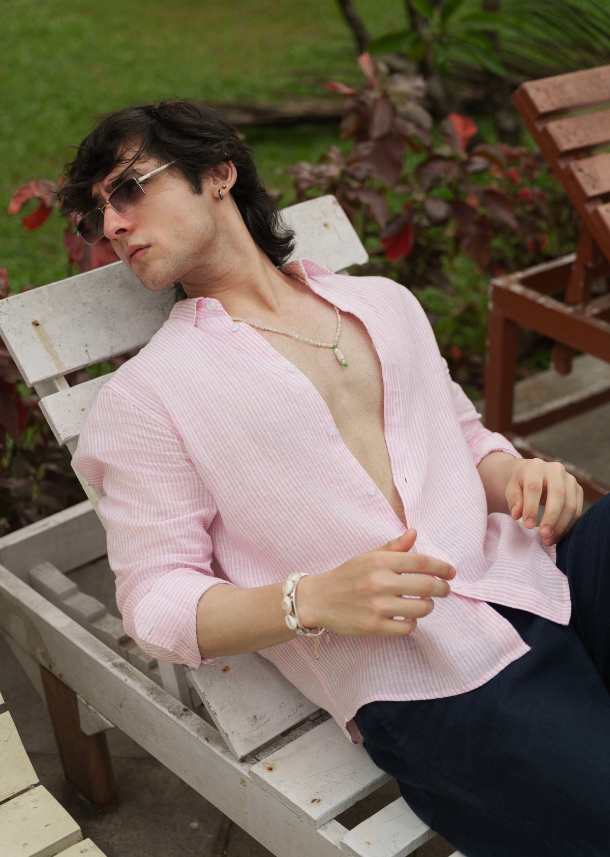 100% Linen Pink Self-Stripe Shirt