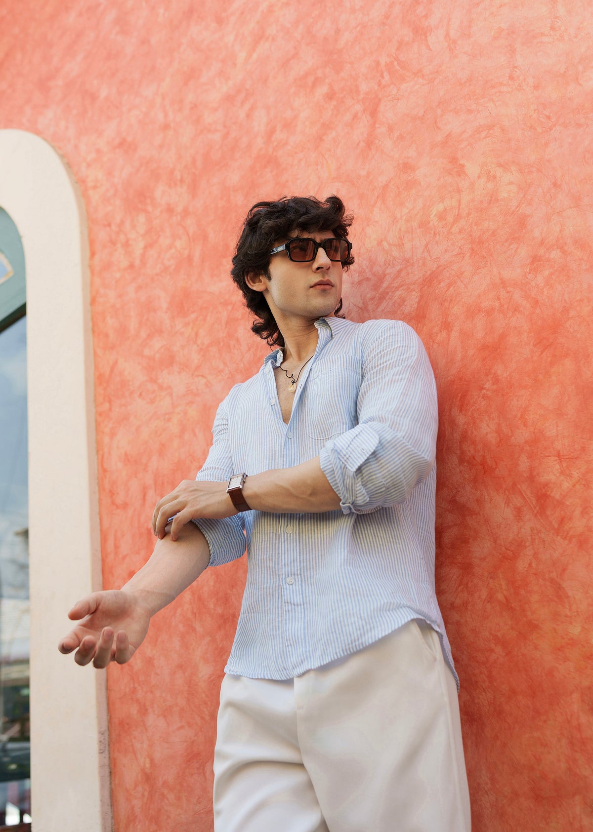 Blue 100% Pure Linen Stripe Shirt