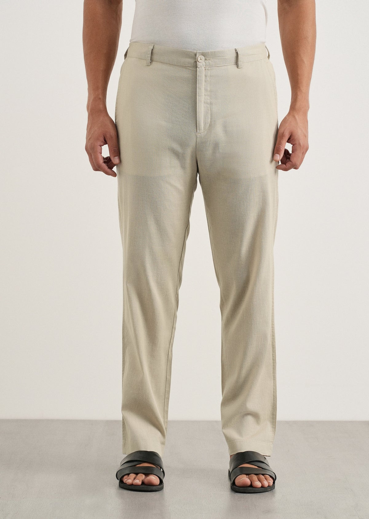 Beige Cotton Linen Regular Fit Pant