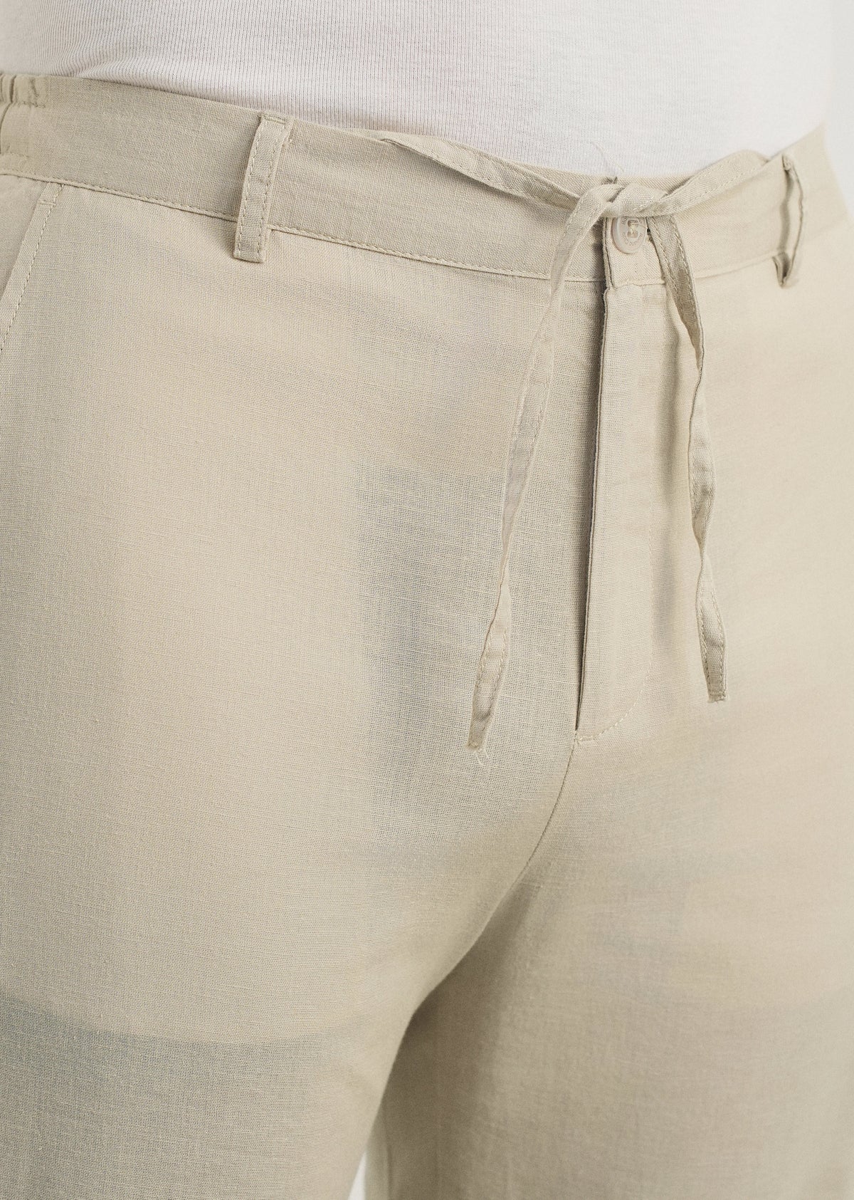 Beige Cotton Linen Regular Fit Pant