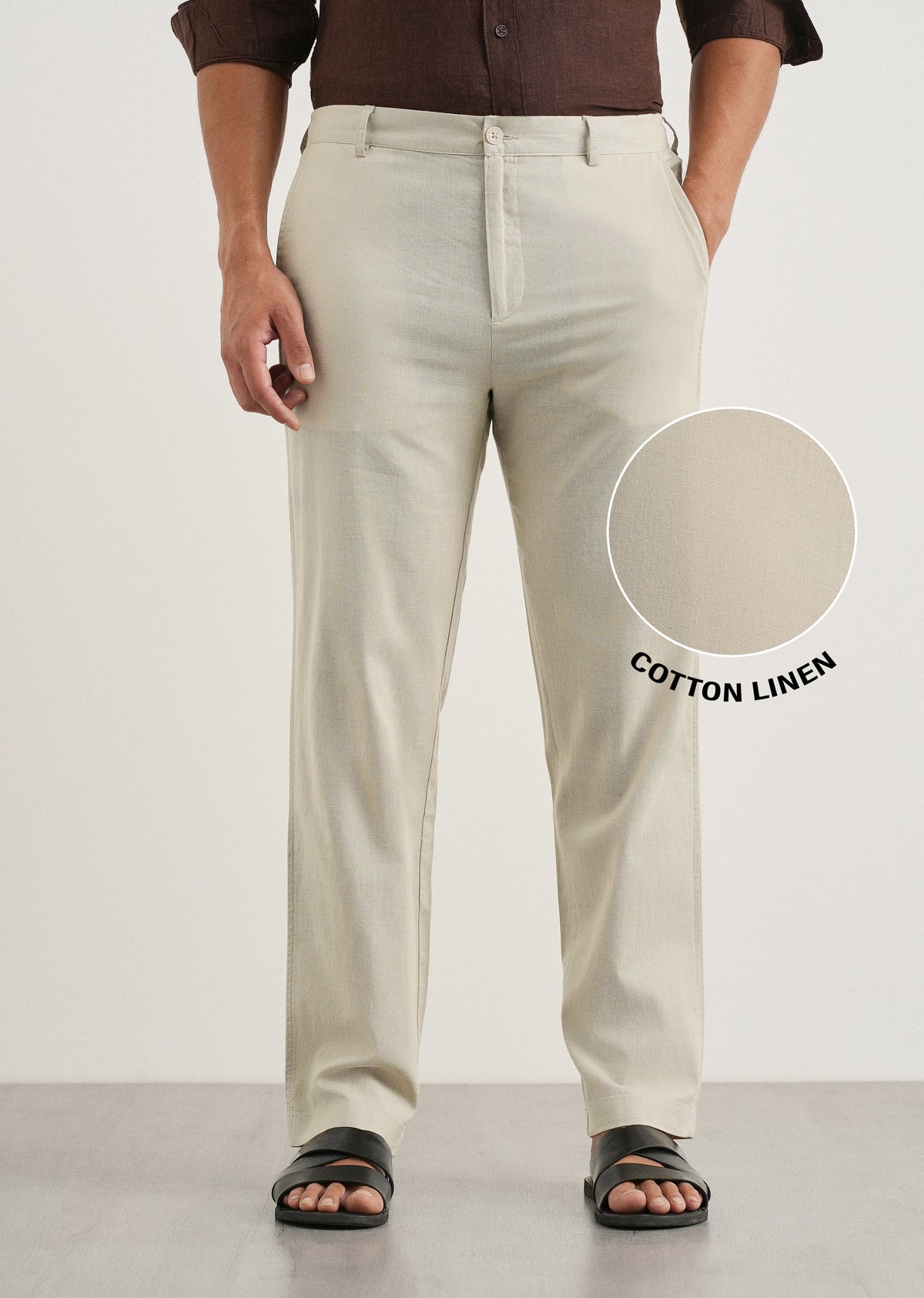 Beige Cotton Linen Regular Fit Pant