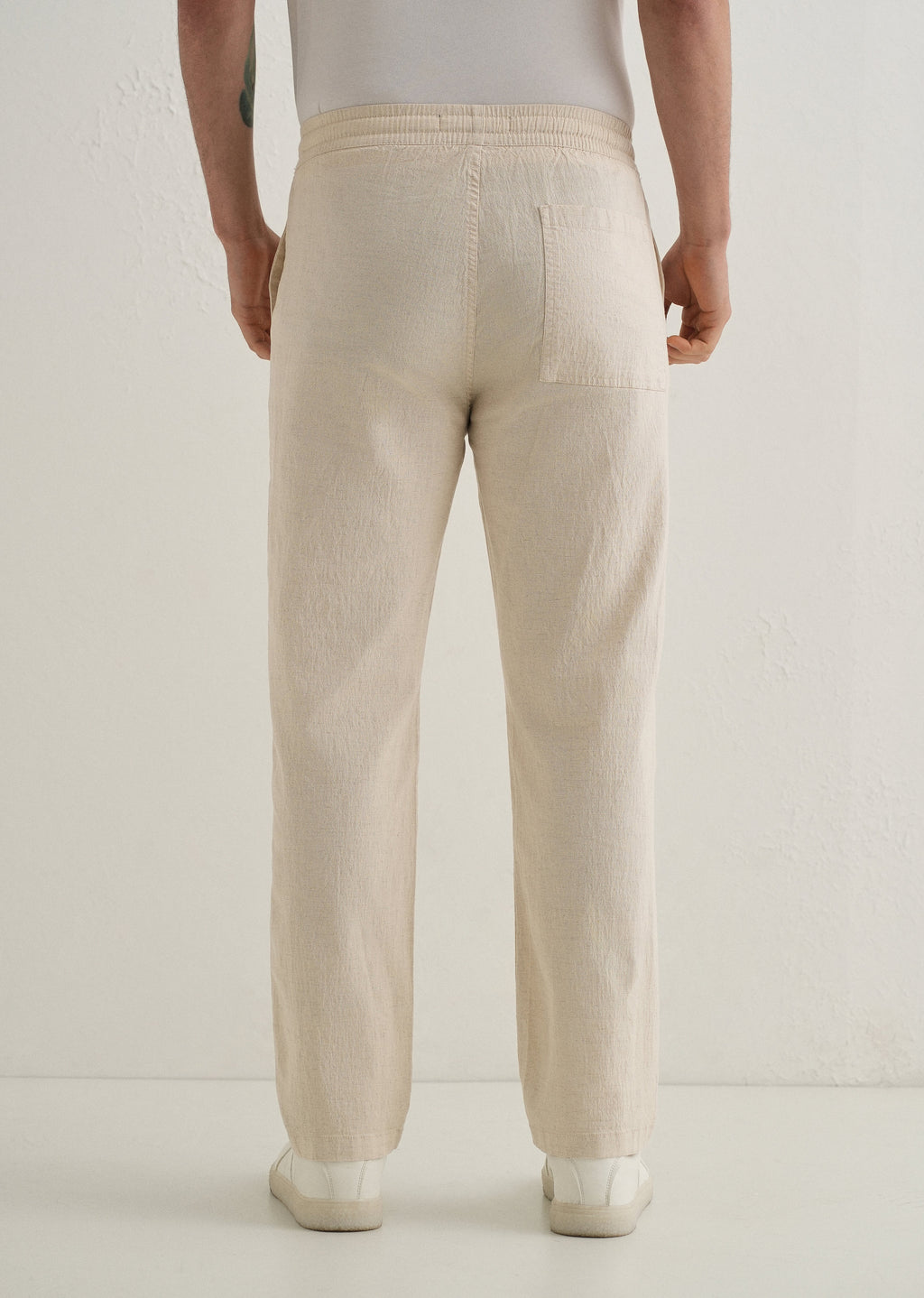 Beige Drawstring Cotton Linen Pant