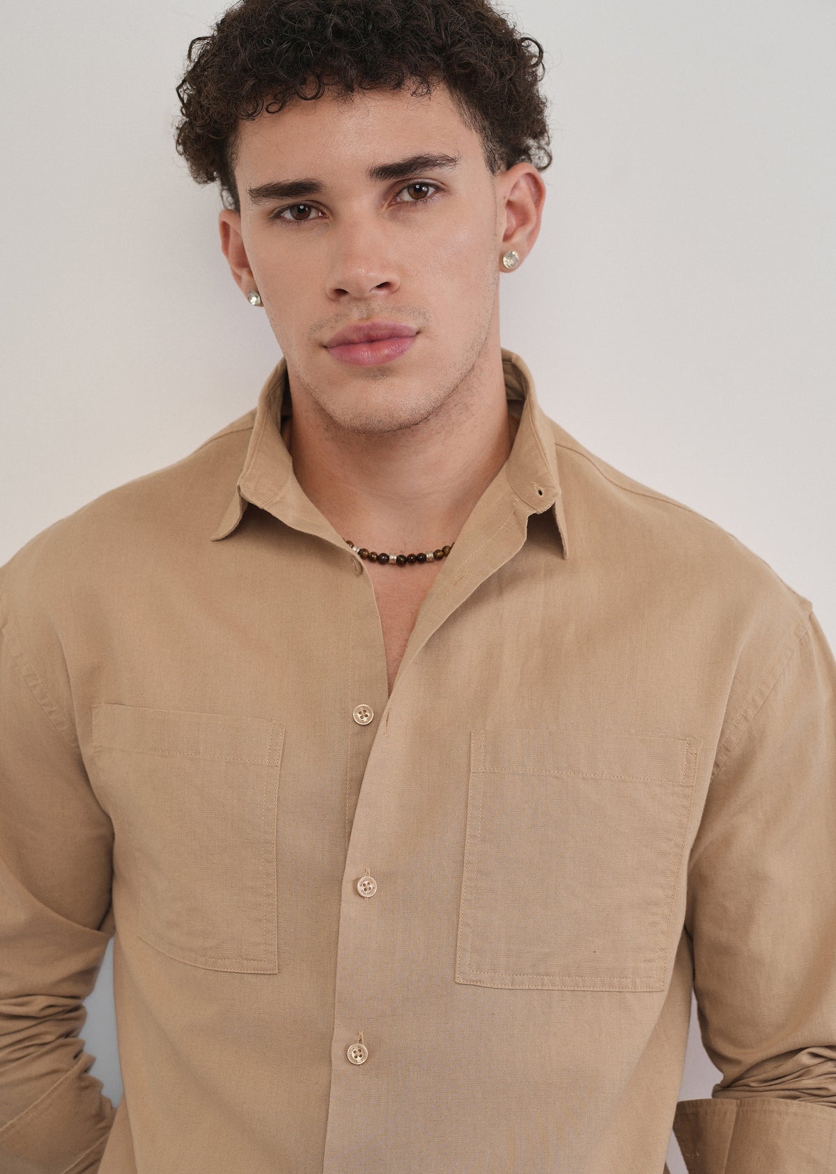 Warm Beige Dual Pocket Cotton Linen Shirt