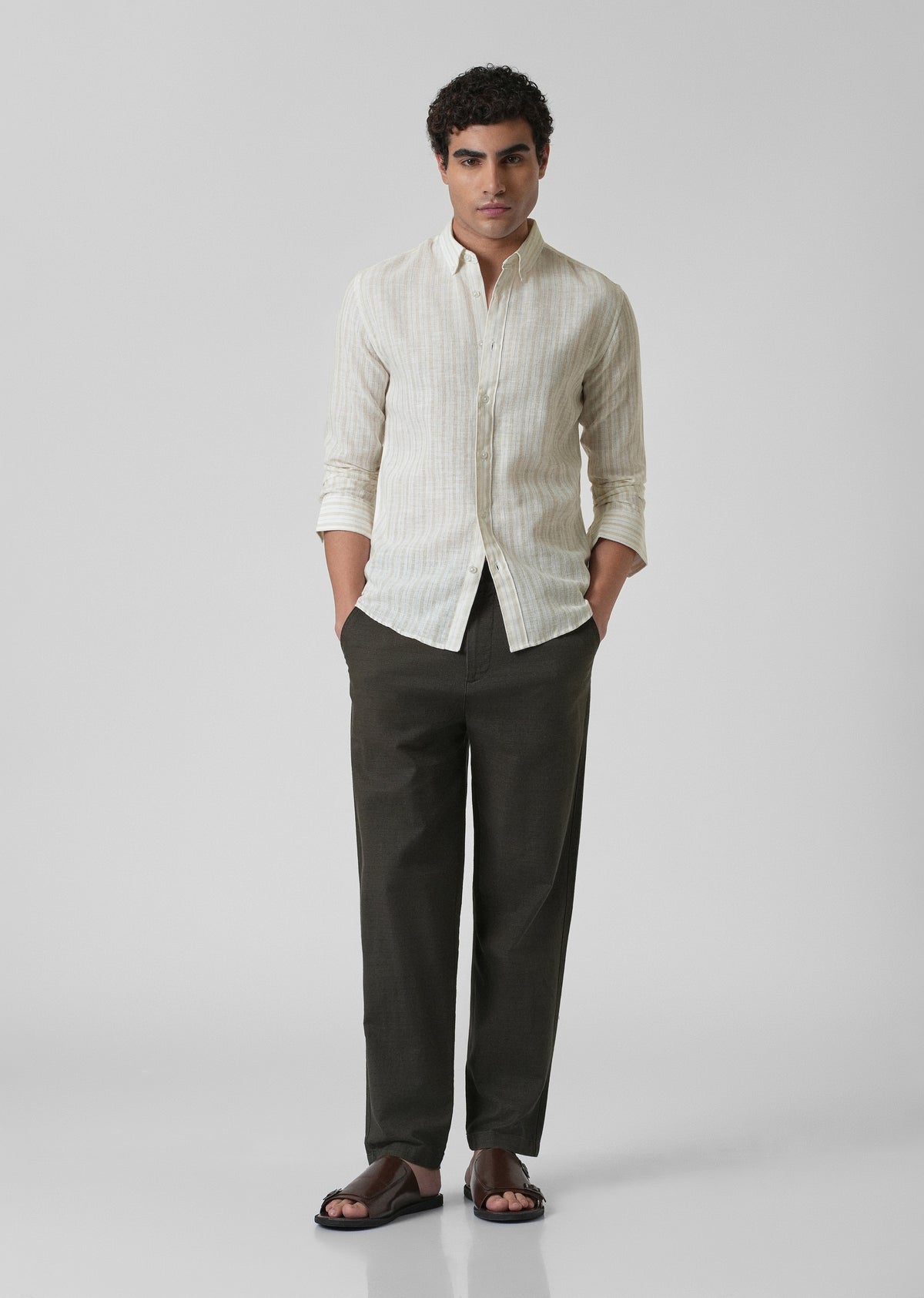 Beige Linen Stripe Shirt