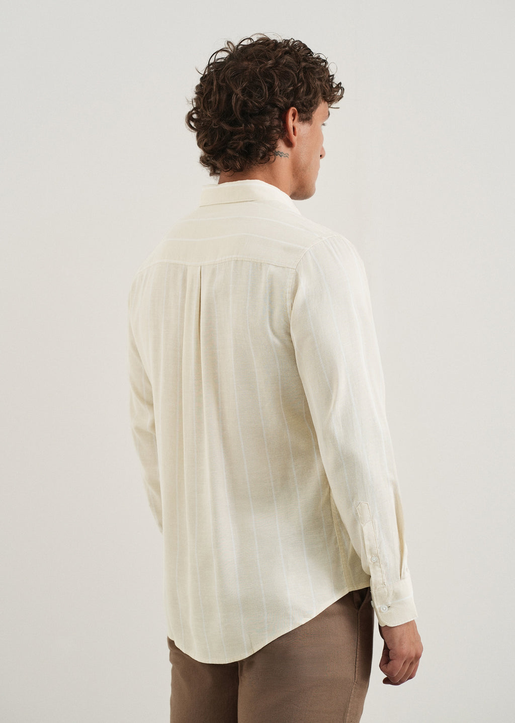 Beige Lyocell Linen Stripe Shirt
