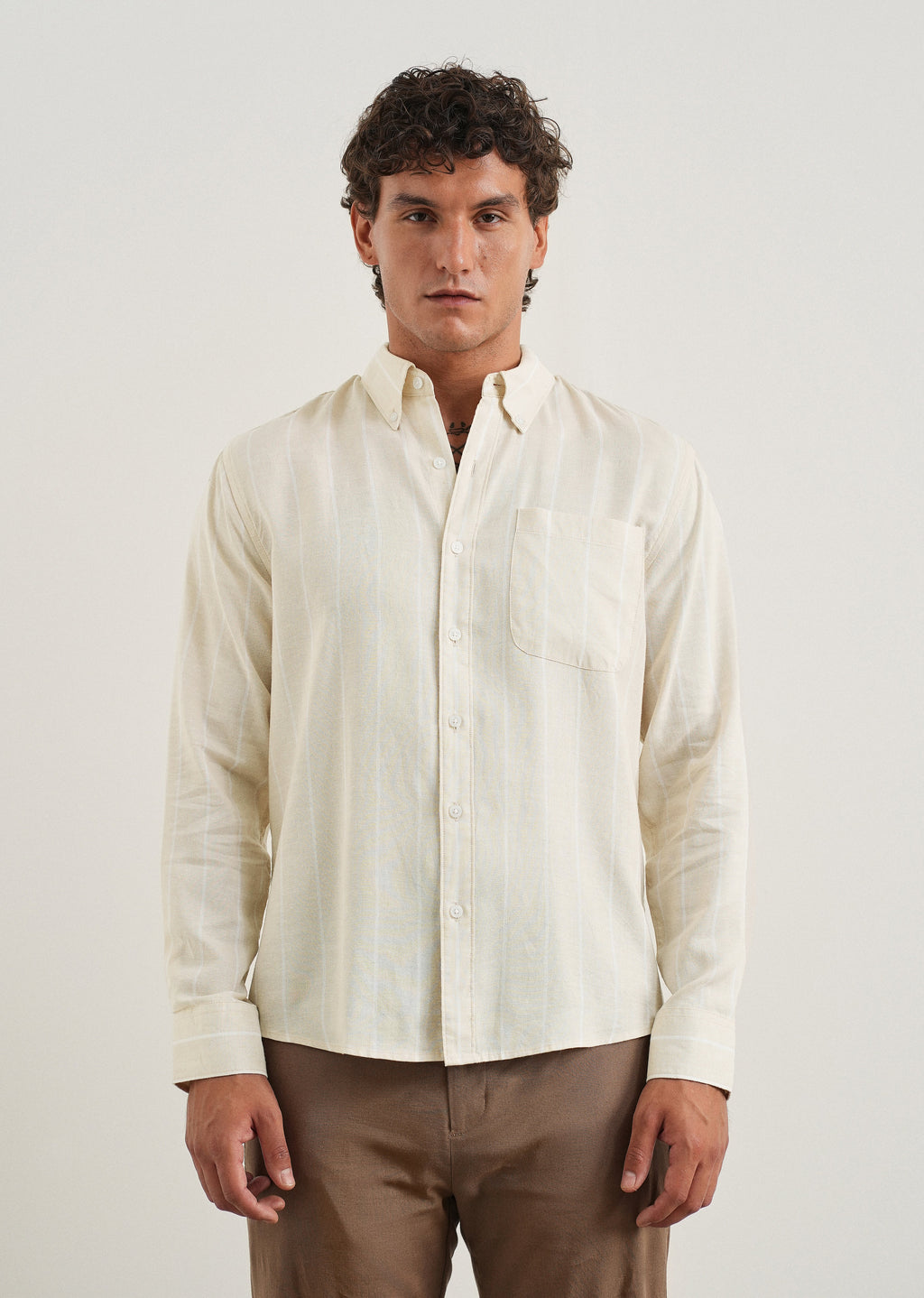 Beige Lyocell Linen Stripe Shirt