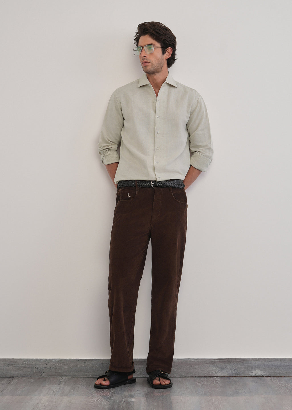 Beige Plain Cotton Linen Shirt