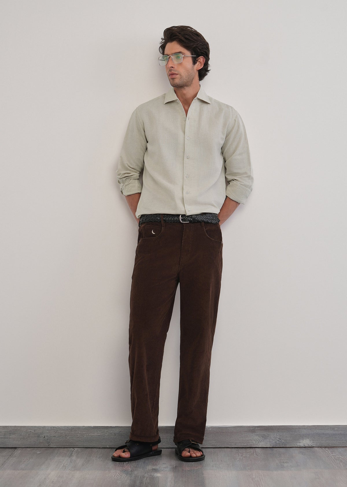 Beige Plain Cotton Linen Shirt
