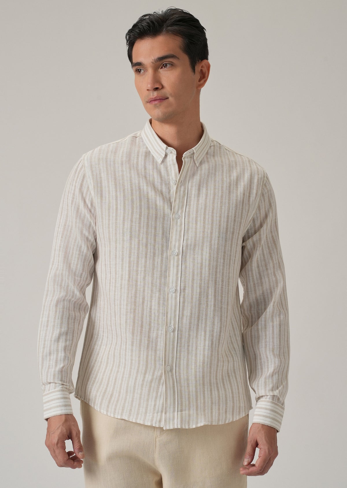 Beige Stripe Linen Shirt