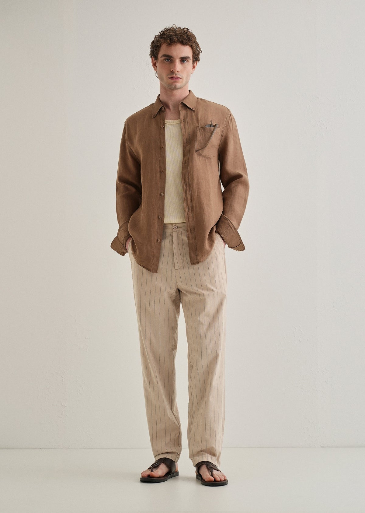 Beige Stripe Relaxed Linen Trouser
