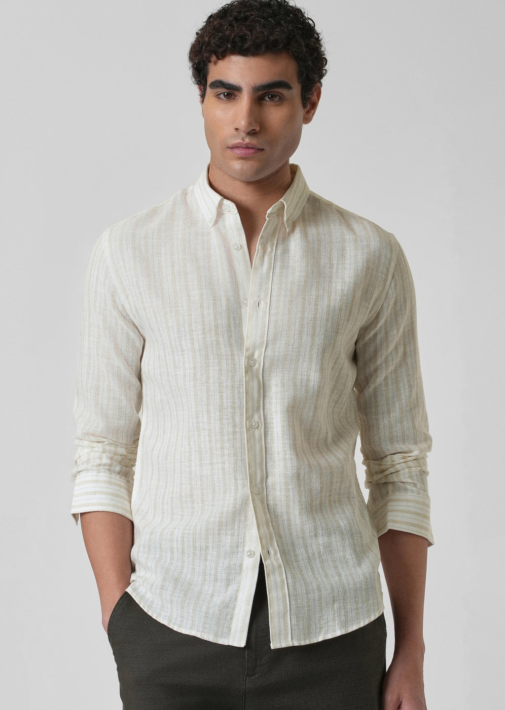 Beige Linen Stripe Shirt