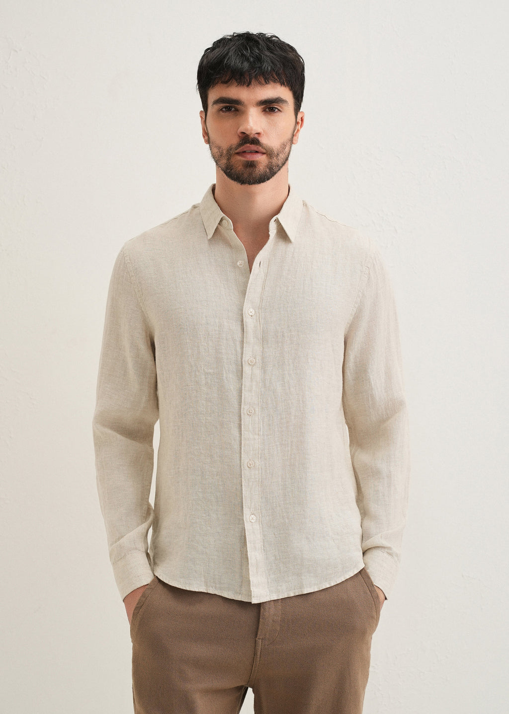 Light Beige Pure Linen Shirt