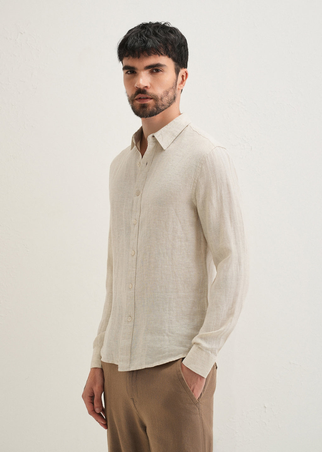 Light Beige Pure Linen Shirt
