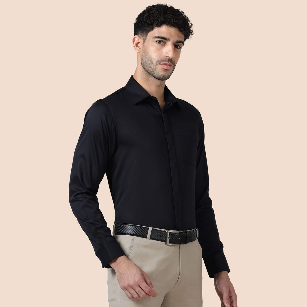Bennet Black Shirt With Concealed Placket