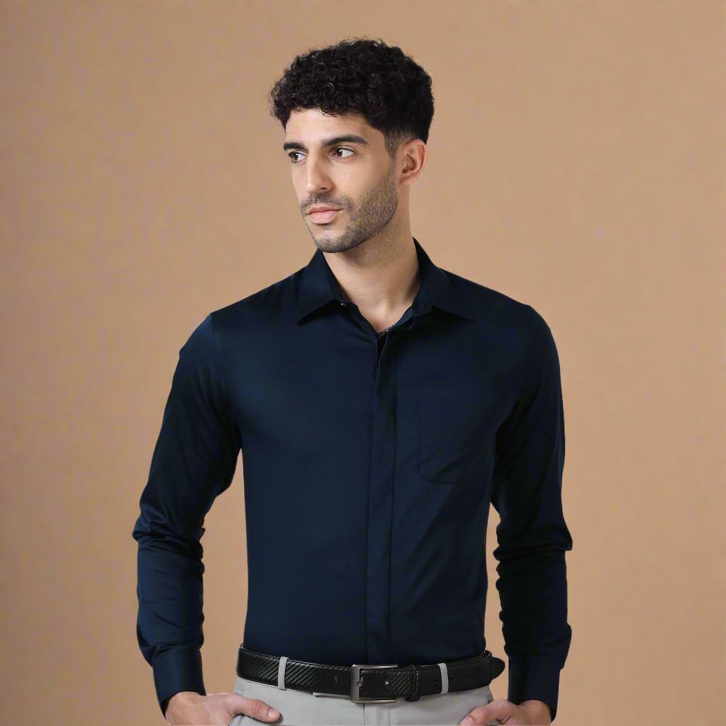 Bennet Navy Shirt With Concealed Placket