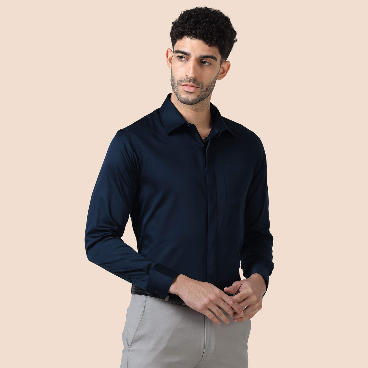 Bennet Navy Shirt With Concealed Placket
