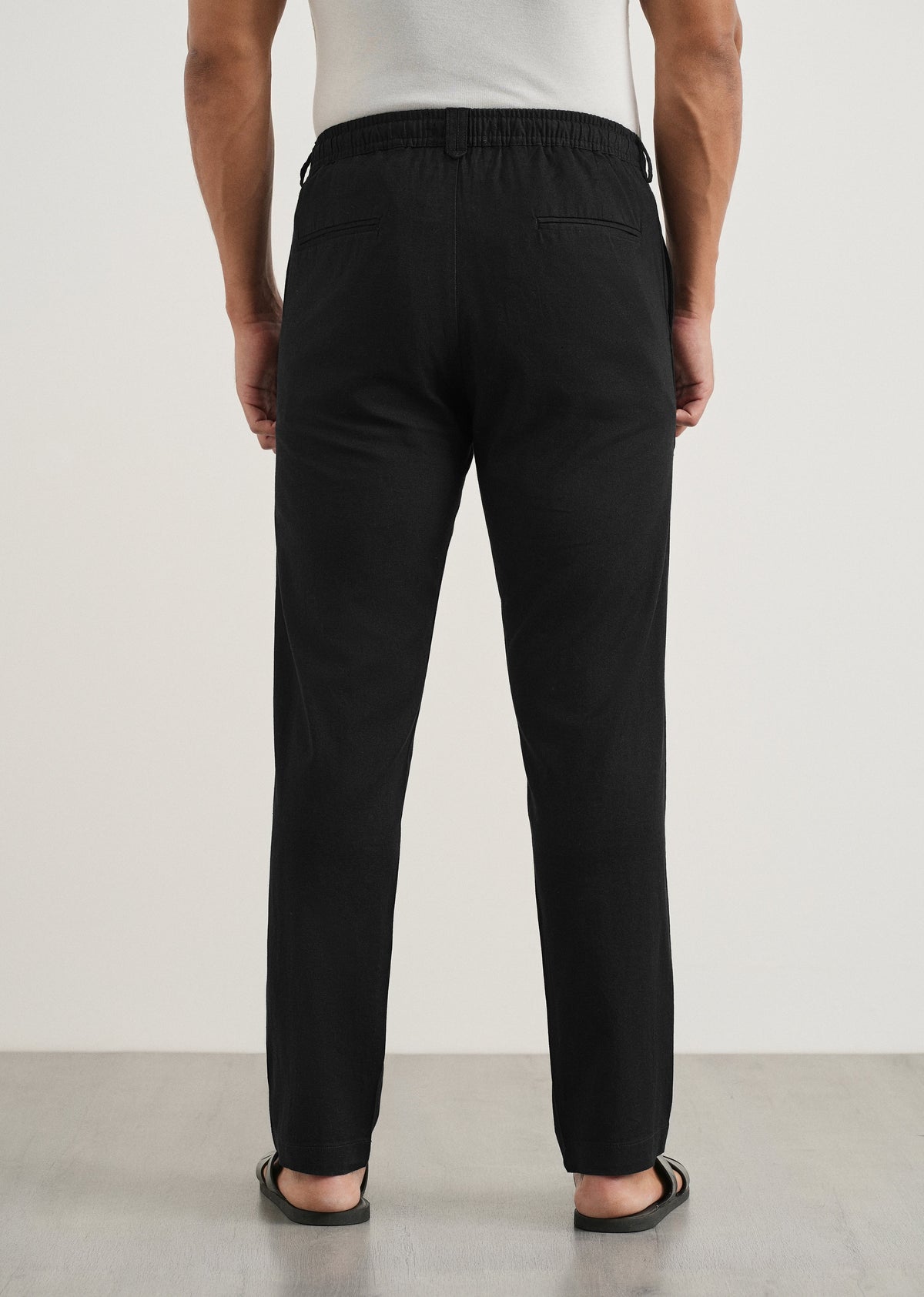 Black Cotton Linen Regular Fit Pant