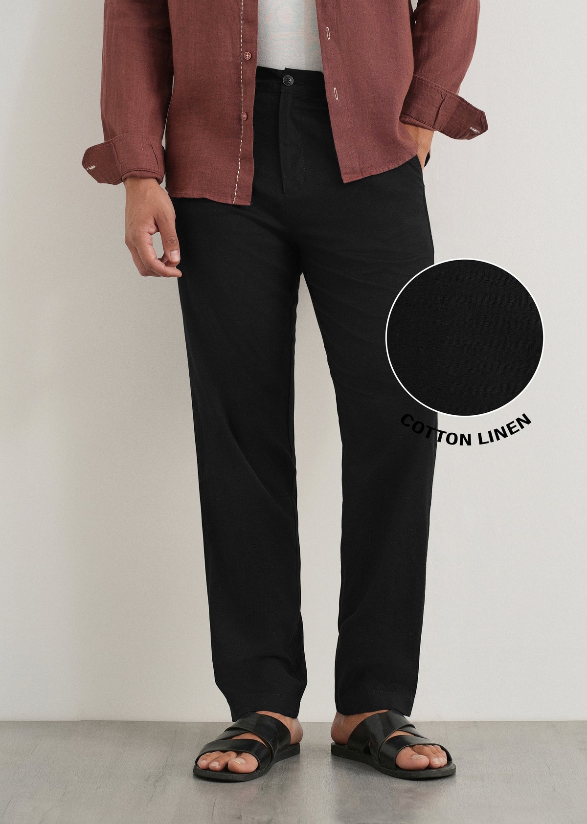 Black Cotton Linen Regular Fit Pant