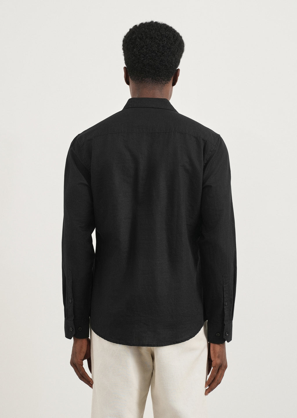 Black Cotton Linen Half Placket Shirt