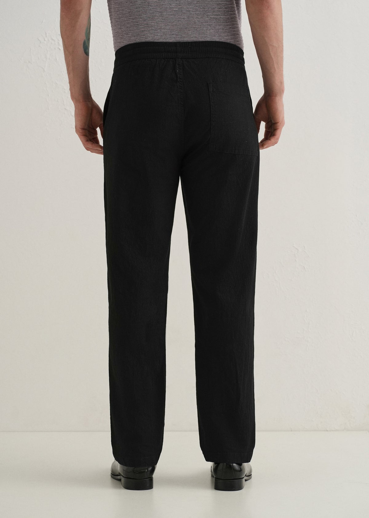 Black Drawstring Cotton Linen Pant