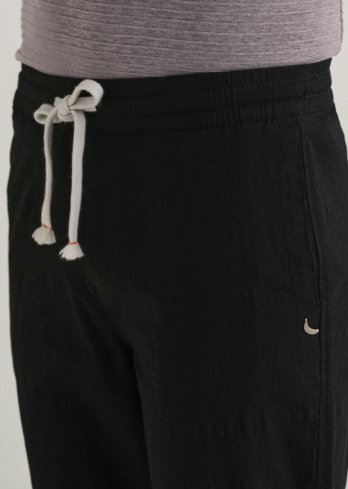 Black Drawstring Cotton Linen Pant