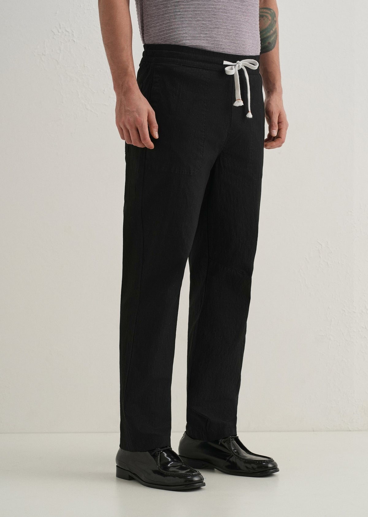 Black Drawstring Cotton Linen Pant