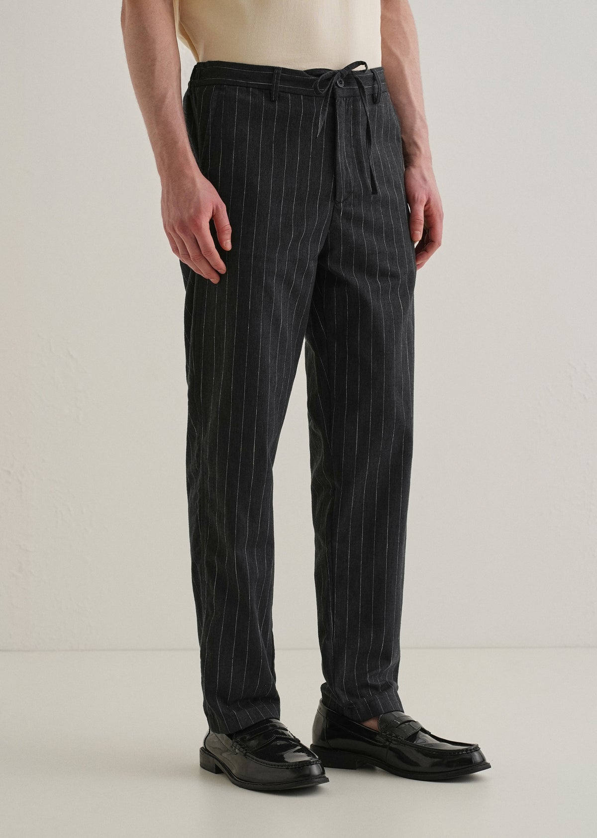 Black Stripe Relaxed Linen Trouser