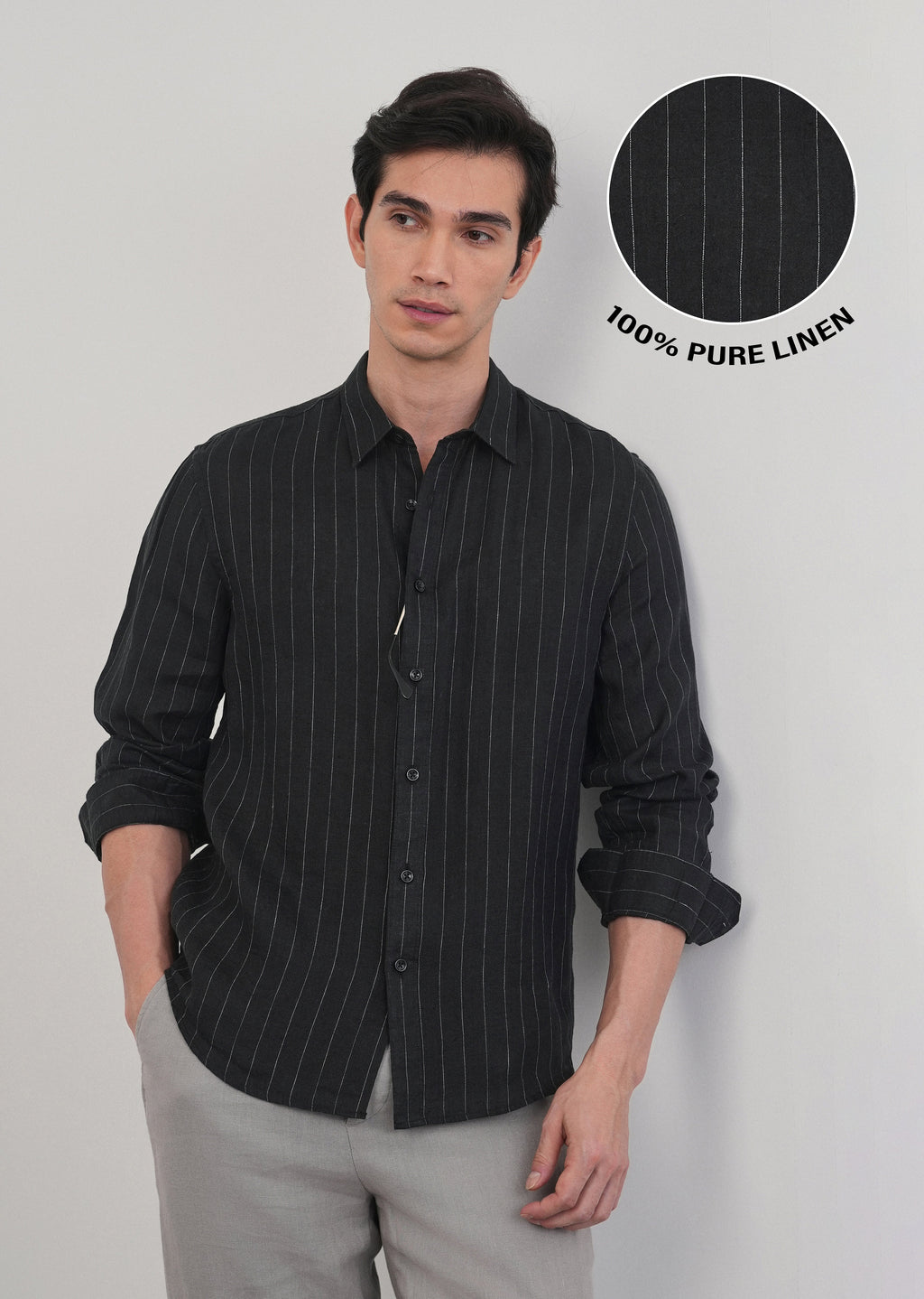 Black Striped Pure Linen Shirt