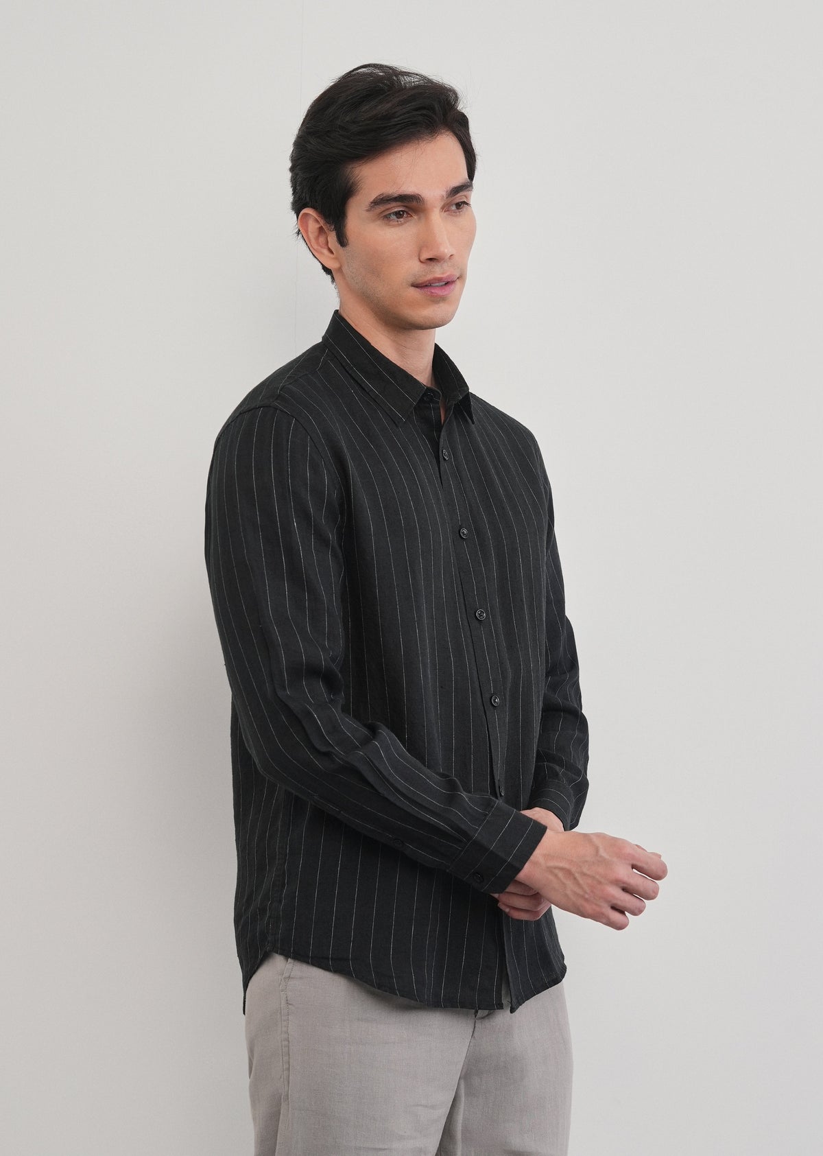 Black Striped Pure Linen Shirt