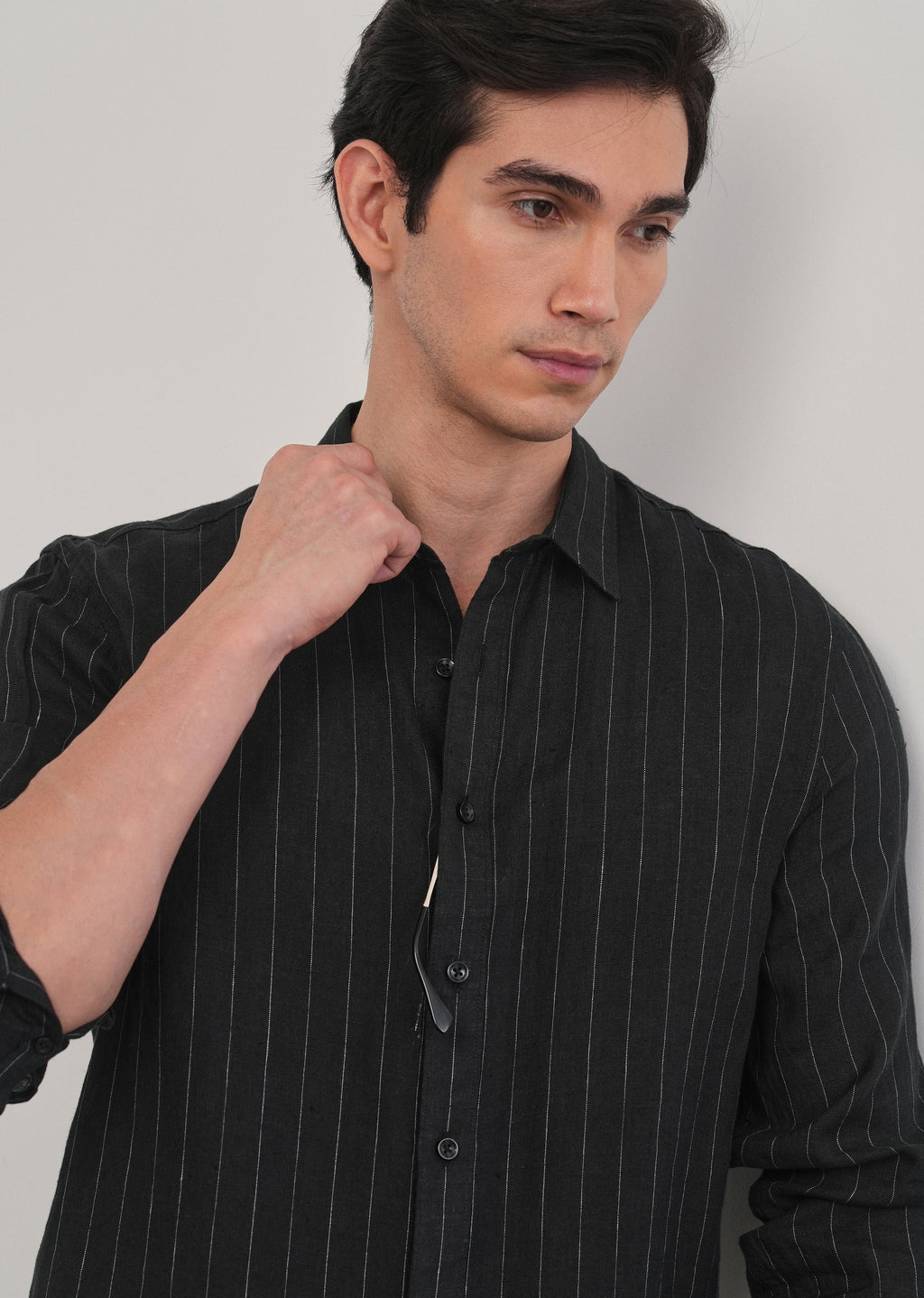 Black Striped Pure Linen Shirt