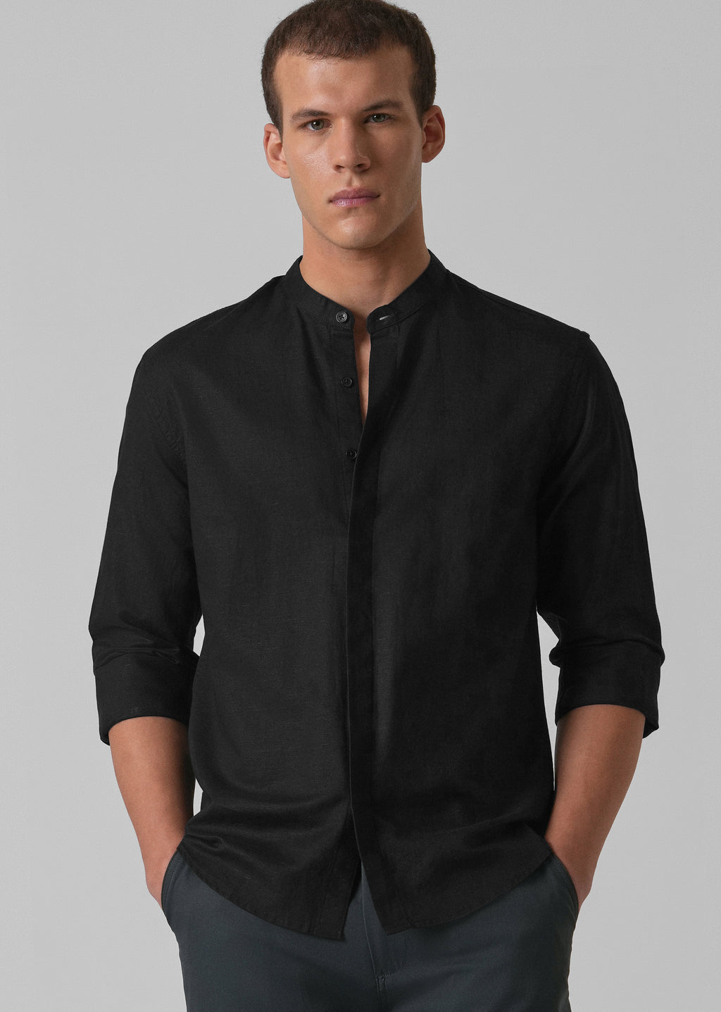 Black Cotton Linen Shirt