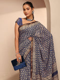 Libas Blue Paisley Printed Cotton Saree With Unstitched Blouse Piece