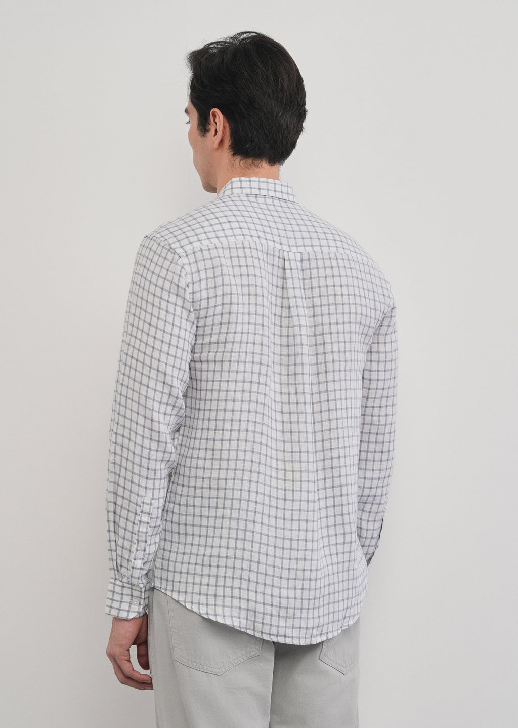 Blue 100% Pure Linen Check Shirt