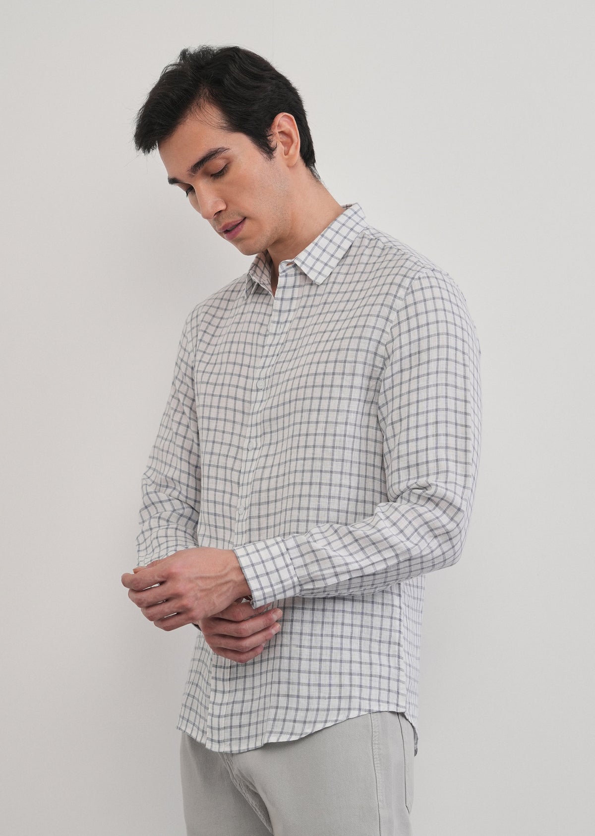 Blue 100% Pure Linen Check Shirt