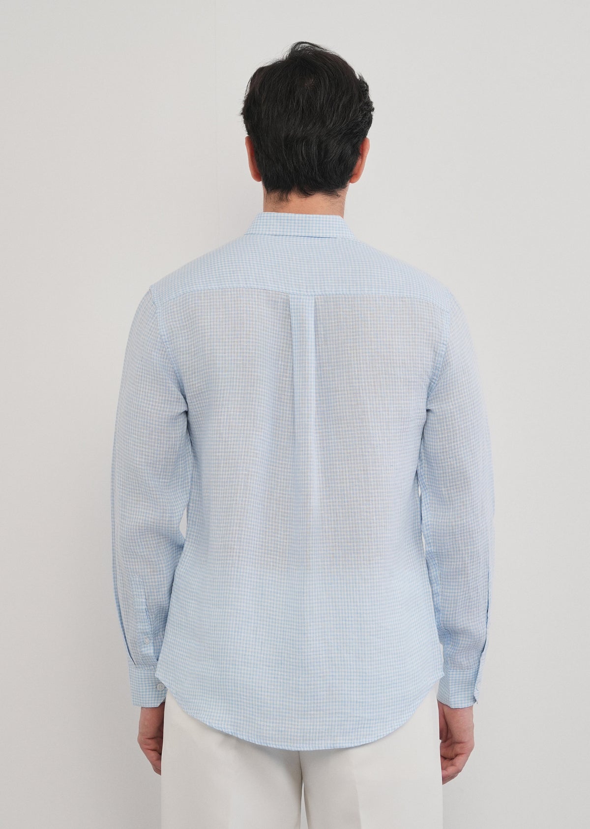 Blue 100% Pure Linen Gingham Check Shirt