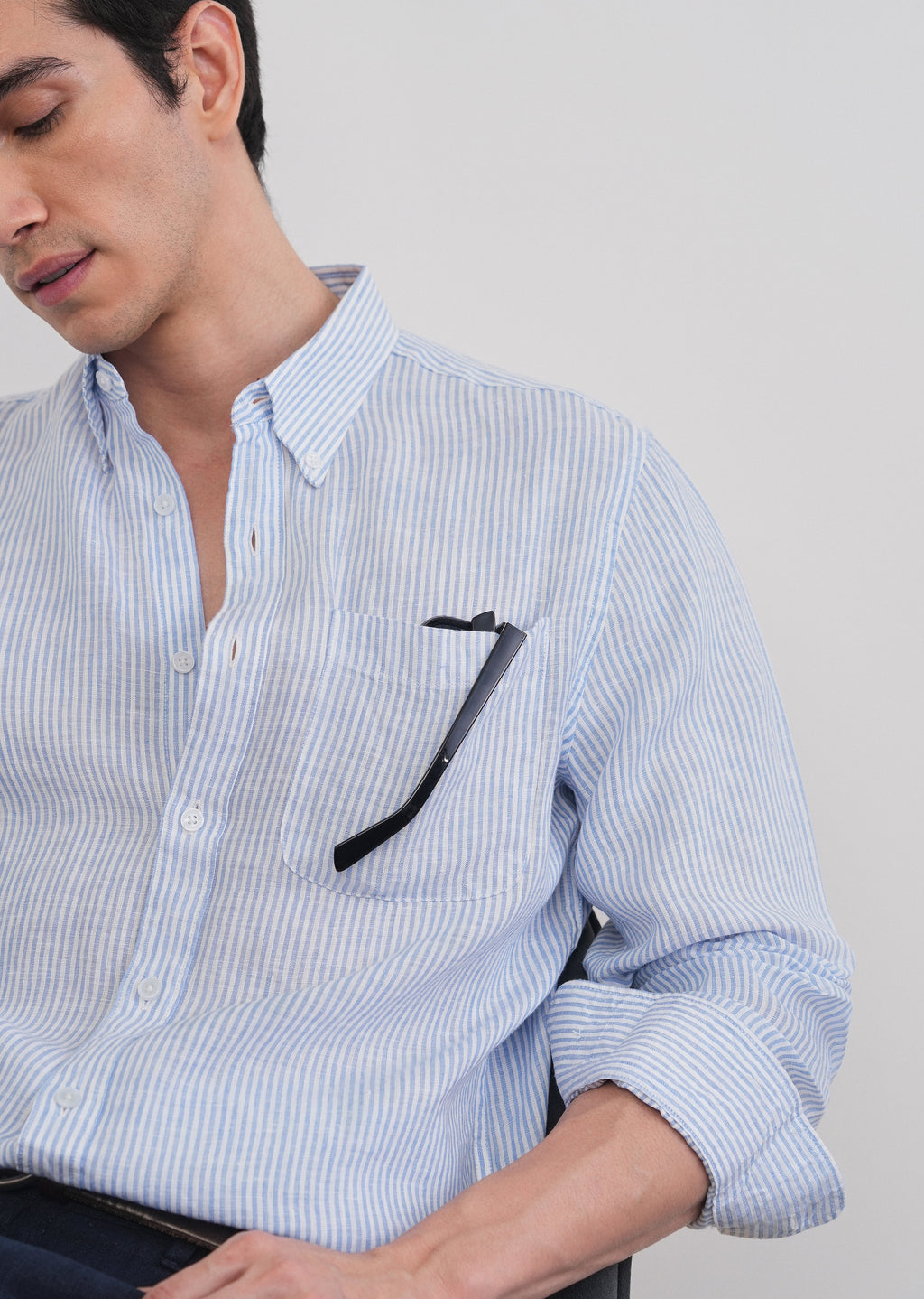 Blue 100% Pure Linen Stripe Shirt