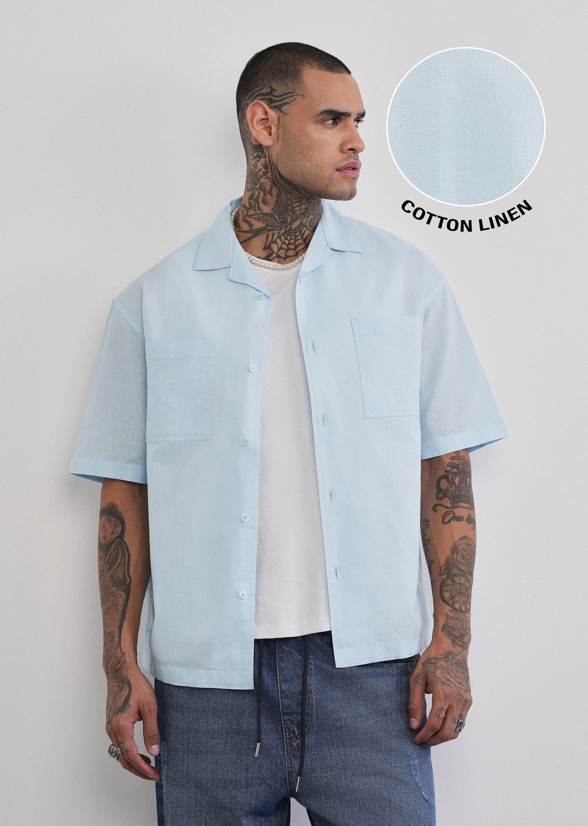 Blue Double Pocket Cotton Linen Shirt